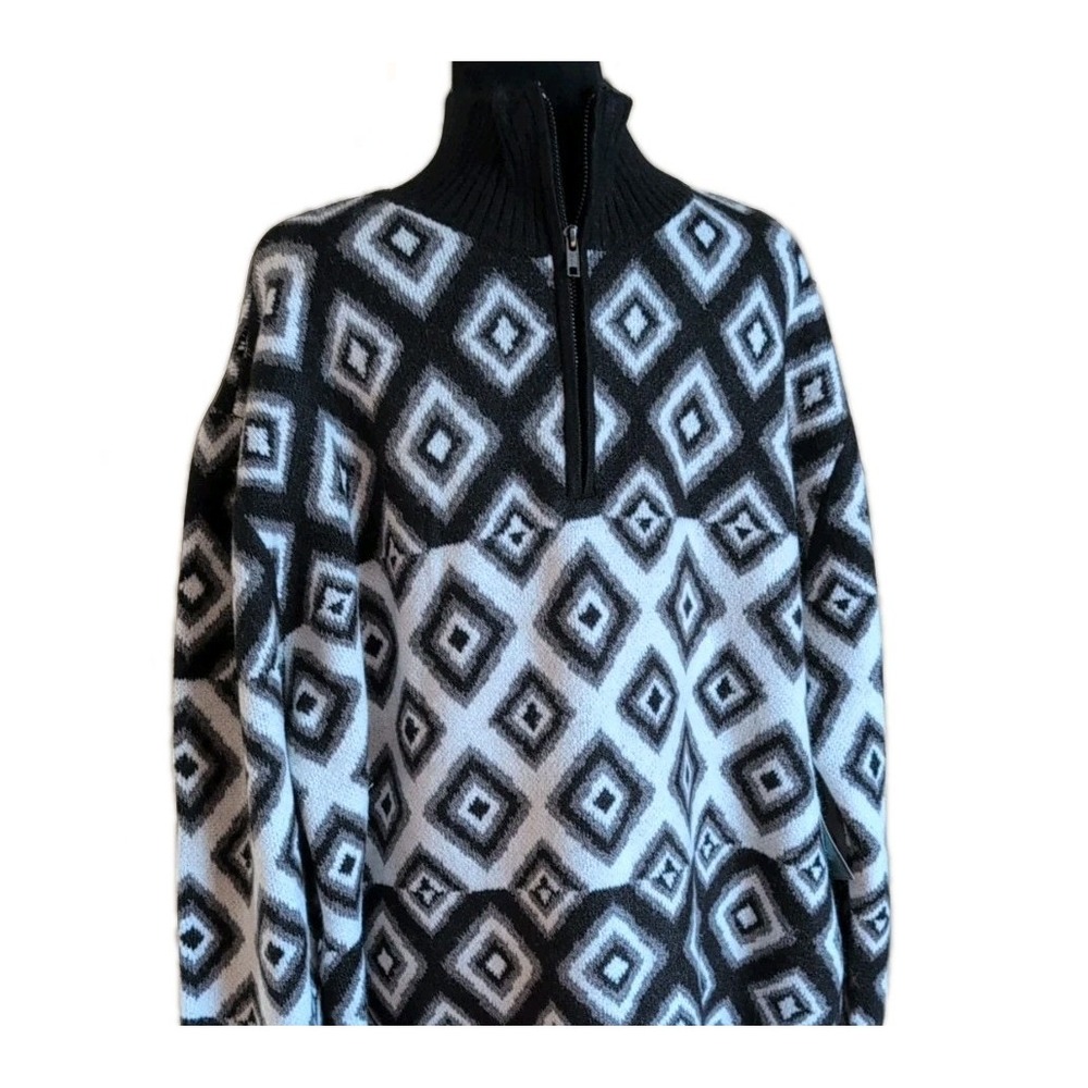 Abbott Elementary Mens‎ Black Ivory Diamond 3/4 Zip Pullover Sweater Size XL NWT